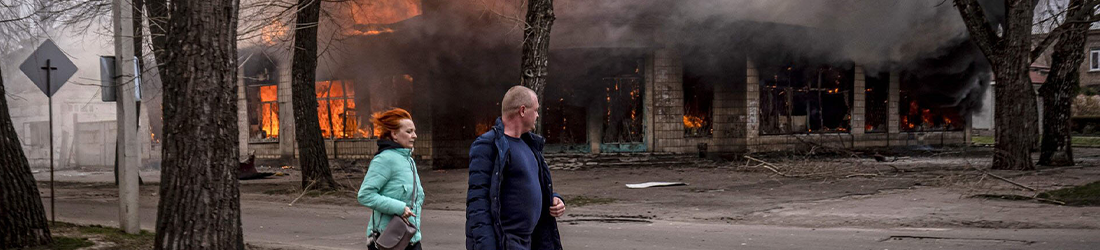 A house burning following shelling in the city of Sievierodonetsk, in the Donbas region of eastern Ukraine