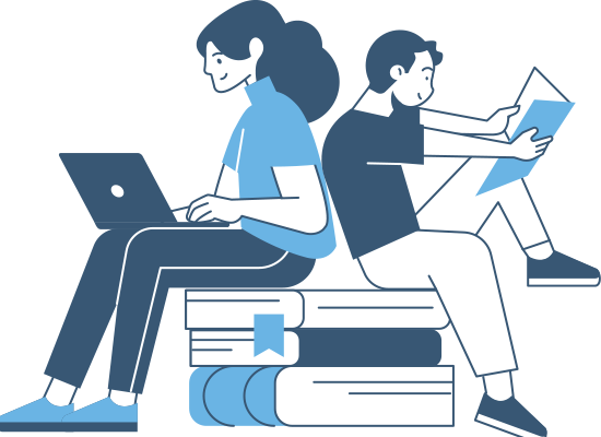 animated students studying
